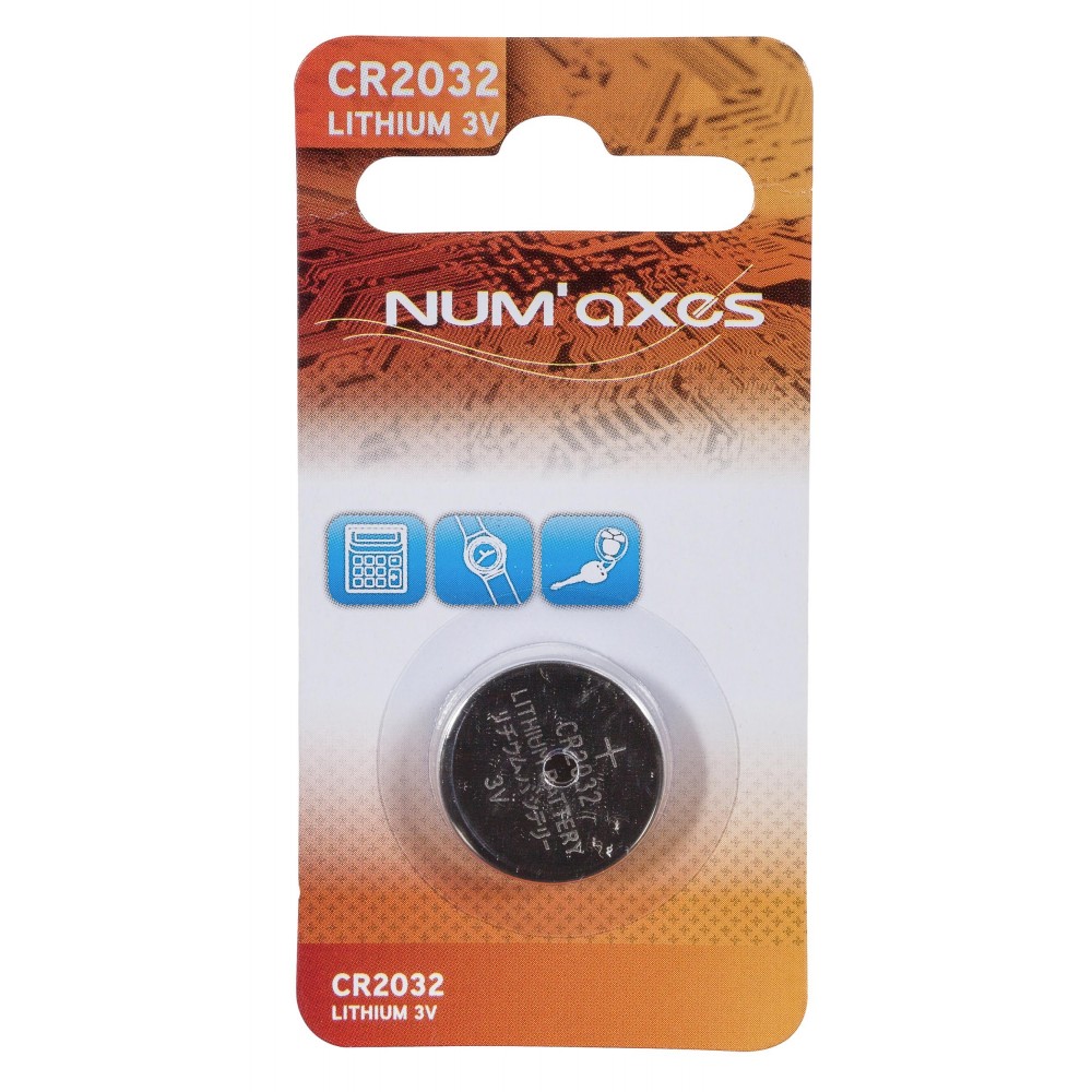 NUM'AXES - Blister 1 pile CR2032 lithium 3 V (Equivalence : DL2032) 