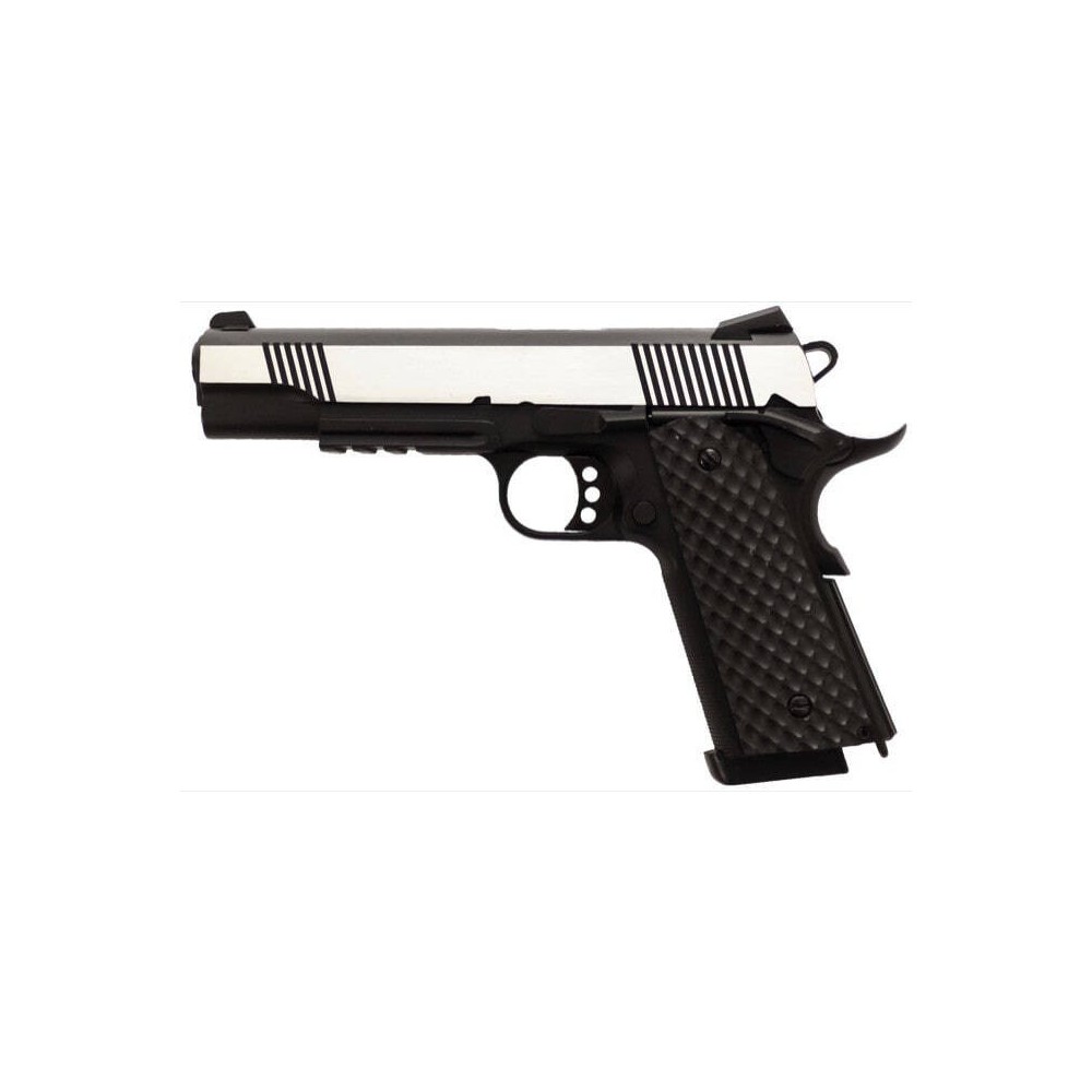 Réplique GBB 1911 MEU Rail Raven full metal gaz noir silver 1,0J 